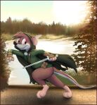 absurd_res anthro autumn fantasy hi_res male mammal medieval medieval_clothing melee_weapon mouse murid murine rodent solo sword thief weapon zenfetcher 