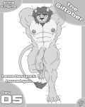  4:5 4_toes abs absurd_res annaengine anthro barefoot biceps big_penis border claws digital_drawing_(artwork) digital_media_(artwork) english_text eyebrows feet felid flaccid foreskin front_view fur genitals grey_border hands_behind_head hi_res humanoid_genitalia humanoid_penis lion looking_at_viewer lying male mammal mane monochrome multicolored_body multicolored_fur muscular muscular_anthro muscular_male navel nipples nude on_back pantherine pecs penis portrait raised_arms retracted_foreskin simple_background smile solo tail text toe_claws toes two_tone_body two_tone_fur vein veiny_penis white_background 