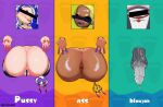  animal_humanoid anthro anus balls batoid big_butt big_man_(splatoon) blue_pussy butt censored_face cephalopod cephalopod_humanoid english_text female fish frye_(splatoon) genitals group hi_res humanoid inkling male manta_ray marine marine_humanoid mollusk mollusk_humanoid nicoguer nintendo octarian octoling penis public_use pussy shiver_(splatoon) splatoon splatoon_(series) splatoon_3 text trio 