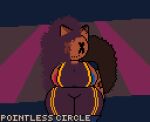  anthro big_breasts big_ears big_tail breasts brown_body button_nipples clothing curvy_figure digital_media_(artwork) doll doll_(pointless_circle) female fluffy fluffy_tail hair long_hair patch_(fabric) pixel_(artwork) pointless_circle purple_hair simple_background solo tail thick_thighs voluptuous wide_hips 