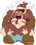  2023 angry anthro ape bandanna blush blush_lines bodily_fluids bottomwear bow_tie bulge bulge_rubbing carrying_another carrying_partner clothed clothed/nude clothing cross-popping_vein digital_media_(artwork) donkey_kong_(character) donkey_kong_(series) duo embarrassed eyewear featureless_crotch funky_kong fur gorilla haplorhine headgear headwear hi_res hyaku_(artist) japanese_text kerchief laugh male male/male mammal muscular muscular_anthro muscular_male nintendo nude open_mouth pecs primate shirt shorts simple_background smile star sunglasses sweat tank_top text topwear translation_request white_background 