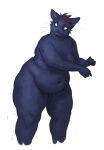  2021 anthro belly blue_body blue_fur breasts cettus domestic_cat felid feline felis female fur highlights_(coloring) mae_borowski mammal night_in_the_woods nude overweight overweight_anthro overweight_female pose red_highlights simple_background small_breasts solo standing white_background 