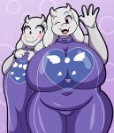  absurd_res anthro big_breasts blush boss_monster bovid breasts caprine clothing duo female gesture goat hi_res horn huge_breasts index_to_index looking_at_another looking_at_viewer mammal mature_female one_eye_closed robe selfcest slightly_chubby someth1ngoranother square_crossover toriel undertale undertale_(series) waving wide_hips wink 