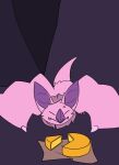  ambiguous_gender animated bat bat_ears bat_nose bat_wings cave cheese cute_fangs dairy_products feral food fur inside mammal membrane_(anatomy) membranous_wings neck_tuft pink_body pink_fur purple_inner_ear short_playtime smile solo srriz_adventure srrizadventurer tail tail_motion tailwag tuft wings 