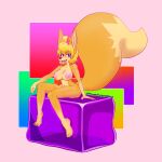  absurd_res anthro big_breasts big_tail blonde_hair bluebambo breasts canid canine cube_(object) female fox hair hi_res mammal nude sitting solo tail 