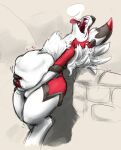  &lt;3 2023 abdominal_bulge anthro belly blush ears_up eyes_closed generation_7_pokemon hand_on_stomach hi_res inside_stomach lycanroc nintendo open_mouth pokemon pokemon_(species) raster_dreams red_body showing_teeth standing teeth tongue tongue_out vore white_belly 