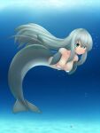  animal_humanoid anthro blue_eyes bubble bubble_censorship censored cetacean convenient_censorship dolphin dolphin_tail dorsal_fin female fin fin_hands flipper_hands grey_body grey_hair hair hi_res humanoid ineffective_censorship looking_at_viewer mammal marine marine_humanoid merfolk mikeysk ocean_floor smooth_skin solo split_form toothed_whale 