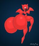  anthro bat bedroom_eyes big_butt blue_background blue_nose butt eyelashes flying hi_res huge_butt hyper hyper_butt looking_at_viewer lucky_bat male mammal murontis2001 narrowed_eyes rear_view red_body seductive simple_background small_waist solo thick_thighs uglydolls 