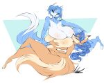  anthro bedroom_eyes big_breasts blue_body blue_fur blue_hair braided_hair breasts canid canine carmelita_fox cheek_tuft dullvivid duo facial_tuft female fox fur hair half-closed_eyes hi_res huge_breasts krystal lying mammal narrowed_eyes nintendo on_back orange_body orange_fur sagging_breasts seductive simple_background sly_cooper_(series) smile smirk smug smug_face sony_corporation sony_interactive_entertainment star_fox sucker_punch_productions tan_body tan_fur tuft white_background white_body white_fur 