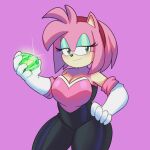  absurd_res accessory amy_rose anthro armwear breasts chaos_emerald cleavage clothed clothing cosplay elbow_gloves eulipotyphlan eyeshadow female gem gloves hair_accessory hairband half-closed_eyes handwear hedgehog hi_res lueduar makeup mammal narrowed_eyes rouge_the_bat sega simple_background smile solo sonic_the_hedgehog_(series) 