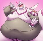  &lt;3 2023 5_fingers absurd_res ambiguous_gender anthro belly belly_overhang big_belly big_breasts biped black_sclera blush breasts claws digital_media_(artwork) double_chin fangs fat_rolls finger_claws fingers front_view generation_4_pokemon gesture grey_body grey_skin half-length_portrait hand_on_stomach happy hi_res huge_belly huge_breasts huge_thighs legendary_pokemon looking_at_viewer morbidly_obese morbidly_obese_ambiguous morbidly_obese_anthro multicolored_body nintendo nude obese obese_ambiguous obese_anthro one_eye_closed open_mouth open_smile overweight overweight_ambiguous overweight_anthro palkia pink_body pink_skin pokemon pokemon_(species) portrait raised_arm raised_tail red_eyes sagging_breasts secret_d_devil shaded simple_background smile solo standing tail teeth thick_arms thick_thighs v_sign wide_hips wink winking_at_viewer 