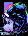  batman_(series) batman_beyond big_breasts big_butt black_background breasts butt dc_comics female goo_creature goo_hair hi_res humanoid inque_(batman_beyond) liquid_body pseudo_hair simple_background solo th3gadfly 