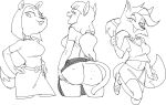  2023 4_fingers accessory ankama anthro bedroom_eyes belt belt_buckle bent_arm big_breasts big_butt big_eyes biped bottomwear breasts butt canid canine canis cheek_tuft clothed clothed_anthro clothed_female clothing crop_top crossover curved_eyebrows dbaru digital_drawing_(artwork) digital_media_(artwork) dipstick_tail dofus domestic_dog dress ecaflip extended_arm eyebrows eyelashes facial_tuft felid female fingers fist flashing flashing_butt footwear fox freckles_on_butt front_view fully_clothed fur fur_tuft gem group hair hair_accessory hairband half-closed_eyes hand_on_hip hand_on_own_hip hi_res holding_butt humanoid_hands iris jewelry long_hair looking_at_viewer looking_back looking_back_at_viewer mammal markings miranda_(wakfu) narrowed_eyes necklace nickelodeon no_pupils no_underwear on_one_leg pearl_(gem) pearl_necklace phonics_fox ponytail portrait prick_ears raised_leg rear_view seductive shirt shoes sketch skirt smile smiling_at_viewer standing sweater t.u.f.f._puppy tail tail_markings thin_eyebrows three-quarter_portrait topwear trio tuft turtleneck wakfu 