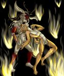  absurd_res angelohoshi antelope anthro antlers balls bodypaint bovid dancing duo fire flaccid foreskin genitals hi_res horn jackalope lagomorph leporid magic male male/male mammal nude penis rabbit 