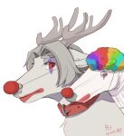  alpha_channel antlers clown clown_makeup clown_nose deer feral fur gooddeer grey_hair hair hi_res horn likalo00 male mammal meme red_eyes simple_background solo transparent_background white_body white_fur 