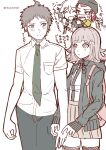  1girl 3boys :d ^_^ absurdres ahoge anger_vein backpack bag blush braid breast_pocket closed_eyes cowboy_shot danganronpa_(series) danganronpa_2:_goodbye_despair galaga green_necktie hair_between_eyes hair_ornament hat highres hinata_hajime jacket komaeda_nagito looking_at_another medium_hair miniskirt multiple_boys nanami_chiaki necktie open_clothes open_jacket pants pink_hair pleated_skirt pocket rikujou_tamaki sharp_teeth shirt_tucked_in short_hair side_braid skirt smile soda_kazuichi teeth thighhighs translation_request two-tone_shirt upper_teeth_only zettai_ryouiki 