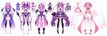  1girl angel_wings animal_ears ass_visible_through_thighs bow breasts bridal_gauntlets character_name cleavage commentary demon_girl demon_horns demon_tail demon_wings dress english_commentary full_body hat highres hood horns ironmouse large_breasts leotard long_hair looking_at_viewer multiple_views pink_eyes pink_hair playboy_bunny rabbit_ears short_hair simple_background sleeveless smile spicaillustrate tail thighhighs twintails very_long_hair vshojo white_background wings wrist_cuffs 