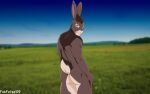  16:10 2009 amber_eyes anthro bigwig_(watership_down) biped butt detailed_background digital_media_(artwork) fabfelipe field fur hare lagomorph leporid looking_at_viewer male mammal nude rear_view smile solo standing tail watership_down whiskers widescreen 