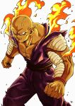  1boy alien antennae bald character_request clenched_hands dragon_ball fire highres jumpsuit kakeru_(dbskakeru) pointy_ears purple_jumpsuit simple_background solo toriyama_akira_(style) white_background 