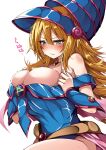  1girl absurdres bare_shoulders blonde_hair blue_headwear blush blush_stickers breasts choker cleavage dark_magician_girl duel_monster green_eyes hair_between_eyes hat highres large_breasts long_hair pentacle pentagram solo trista_(makkoivenus) wizard_hat yu-gi-oh! yu-gi-oh!_duel_monsters 