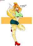  absurd_res animal_crossing anthro aroused big_breasts big_butt bottomwear breasts butt canid canine canis clothing covered_nipples domestic_dog female hi_res imminent_sex isabelle_(animal_crossing) legwear liafurr mammal mature_female nintendo secretary skirt solo stockings thick_thighs tight_clothing tongue tongue_out 