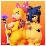  3d_(artwork) absurd_res accessory animal_crossing ankha_(animal_crossing) anthro ass_to_ass big_breasts big_butt bow_ribbon bracelet breasts butt butt_squish digital_media_(artwork) domestic_cat duo felid feline felis female hair_accessory hair_bow hair_ribbon hi_res huge_breasts huge_butt jewelry koopa koopaling lips looking_at_viewer mammal mario_bros mostly_nude narrowed_eyes necklace nintendo nipples nude ribbons scalie shell spiked_shell spikes spikes_(anatomy) squish tahlian thick_lips thick_thighs uraeus wand wendy_o._koopa 