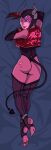  absurdres ass barefoot black_sclera colored_sclera colored_skin dakimakura_(medium) demon_girl helmet highres horns incredibly_absurdres leotard lying on_stomach original pink_eyes pink_skin pubic_tattoo revealing_clothes space_helmet tail tattoo virlandil wide_hips 