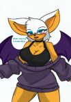  anthro big_breasts blush breasts clothing english_text female hi_res pace-maker rouge_the_bat sega small_waist solo sonic_the_hedgehog_(series) sweater text thick_thighs topwear 