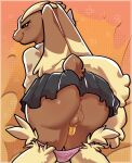  anthro bottomwear butt clothed clothing dominant_in_chastity generation_4_pokemon hi_res jonky lopunny male nintendo panties panties_down partially_clothed pokemon pokemon_(species) raised_bottomwear raised_clothing raised_skirt skirt smug_grin solo underwear underwear_down 