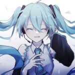  1girl aqua_hair aqua_necktie bare_shoulders closed_eyes commentary detached_sleeves facing_viewer gradient_background hatsune_miku headset long_hair necktie open_mouth rokuya_(68_zusao) solo symbol-only_commentary twintails upper_body vocaloid 