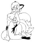  barely_visible_genitalia breasts canid canine female fox genitals looking_at_viewer mammal multi_tail tabbiewolf tail 