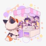  6+boys :d :o among_us animal_ears animal_hat ayame_(3103942) banana_peel black_hair black_pants black_ribbon blonde_hair brown_hair character_doll chibi circle closed_eyes commentary confetti cool_banana_(polygonal_mind) crane_game crewmate_(among_us) crown facial_mark facing_away forehead_mark fox_ears fox_hat fox_tail hat highres jacket jacket_on_shoulders long_hair minecraft mini_person miniboy multicolored_hair multiple_boys mysta_rias mysta_rias_(1st_costume) nijisanji nijisanji_en official_alternate_costume open_mouth pants parted_bangs pennant pink_hair polygonal_mind purple_(among_us) purple_eyes purple_hair ribbon short_hair shu_yamino shu_yamino_(1st_costume) shu_yamino_(2nd_costume) sidelocks simple_background smile standing star_(symbol) streaked_hair string_of_flags swept_bangs tail virtual_youtuber white_background white_headwear white_jacket 