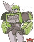  autobot blue_eyes cliffjumper english_text hands_on_own_hips horns hound_(transformers) light_smile looking_at_viewer mecha missile mu_(meatfriedsteak) robot sketch solo_focus transformers v-shaped_eyes white_background 