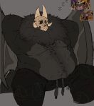  belly belly_overhang black_body black_fur bone canid canid_demon clothed clothing demon fur horn king&#039;s_dad_(the_owl_house) male mammal moobs overweight overweight_male papa_titan(the_owl_house) partially_clothed skull skull_head solo titan_(the_owl_house) ttrashcatt wings 