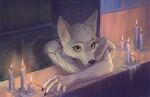  absurd_res anthro bath camisole candle candlelight canid canine canis claws clothing crossed_arms detailed_background female fur green_eyes hi_res light lily_(atrumpet) looking_at_viewer mammal nisawei smile solo underwear water white_body white_fur wolf 