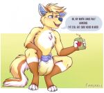  anthro beverage bodily_fluids canid canine clothed clothing dialogue diaper diaper_use fox genital_fluids juice_box male mammal omopaws peeing solo solo_focus talking_to_viewer urine wearing_diaper wetting 