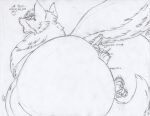  2021 anal anal_vore anthro bestia-bellator129 big_butt bow_(bowhuskers) butt canid canine canis claws duo english_text feral fluffy fluffy_tail huge_butt male mammal open_mouth smothering tail text traditional_media_(artwork) vore wolf 