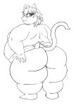  2019 absurd_res accessory anthro belly big_belly big_butt black_and_white blush bottomwear bow_ribbon breasts butt clothing domestic_cat felid feline felis female hair hair_accessory hair_bow hair_ribbon hi_res huge_thighs if_hell_had_a_taste loincloth loincloth_only mammal marci_hetson monochrome obese obese_anthro obese_female overweight overweight_anthro overweight_female ribbons solo sumo thick_thighs viroveteruscy 