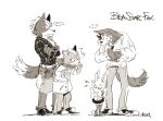  1girl 3boys angry artist_name crossover fox_mccloud furry furry_female furry_male greyscale haru_(beastars) legoshi monochrome multiple_boys simple_background white_background wolf_o&#039;donnell 