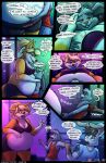  &lt;3 anthro bedroom_eyes belly big_belly bottomwear canid canine clothing comic dialogue embrace english_text eye_contact female flirting fox howie_(scott_calico) hug jen_(scottc) lagomorph leporid looking_at_another male male/female mammal narrowed_eyes nightclub rabbit scott_calico seductive shirt shorts size_difference slim tank_top text topwear 