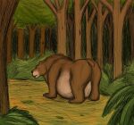  bear belly big_belly brown_body brown_fur butt colored_sketch feral forest fur looking_at_viewer looking_back looking_back_at_viewer male mammal overweight overweight_feral plant rear_view sketch solo tan_body tan_fur thatgryphonguy tree 