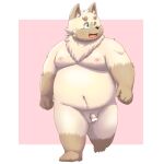  2023 absurd_res anthro balls belly big_belly brown_body brown_fur censored domestic_cat felid feline felis fur genitals hi_res kemono kiyo male mammal moobs navel nipples overweight overweight_male penis simple_background small_penis solo 