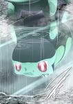  absurdres animal_focus bright_pupils bulbasaur closed_mouth head_out_of_frame highres mitsukuma448 no_humans nostrils pokemon pokemon_(creature) puddle red_eyes reflection reflective_water ripples signature solo walking white_pupils 