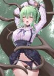  1girl absurdres antlers black_choker bound bound_arms bound_wrists branch breasts censored ceres_fauna ceres_fauna_(3rd_costume) choker classic_(zildjian33) clothes_pull crying earrings flower green_hair hair_flower hair_ornament hair_ribbon highres hololive hololive_english jewelry long_hair looking_at_viewer mole mole_under_eye mosaic_censoring navel official_alternate_costume panties panty_pull pussy restrained ribbon saliva shirt skirt skirt_pull solo steam tears thigh_gap thighs underwear virtual_youtuber wet yellow_eyes 