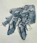  2022 assault_rifle captoon concept_art dated english_commentary gun highres machinery mecha mecha_focus missile_pod no_humans original pen_(medium) rifle robot scan science_fiction scope signature sketch traditional_media watercolor_pencil_(medium) weapon 