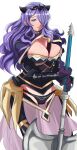  1girl axe black_tiara breasts camilla_(fire_emblem) cleavage fire_emblem fire_emblem_fates highres holding holding_axe large_breasts purple_eyes purple_hair rem_(eyes_410) solo 