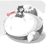  animal_humanoid belly big_belly big_breasts blush blush_lines breasts cat_humanoid clothing felid felid_humanoid feline feline_humanoid female gardevoir generation_3_pokemon hi_res huge_thighs humanoid hybrid hyper hyper_belly liquid_inflation looking_back mammal mammal_humanoid monochrome motion_lines navel nintendo one_eye_obstructed pokemon pokemon_(species) solo sound_effects tail text thick_thighs transformation unknown_character veryfilthything water_inflation 