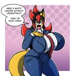  2022 ace_attorney anthro beat_(finalb3at) big_breasts black_body black_eyebrows black_fur black_nose blue_bottomwear blue_clothing blue_eyes blue_pants blue_shirt blue_topwear border bottomwear breasts business_suit canid canine capcom clothing cosplay dialogue digital_media_(artwork) ear_piercing english_text eyebrows eyewear female fox fur green_eyes hair heterochromia hi_res huge_breasts iniquity lawyer looking_at_viewer mammal multicolored_body multicolored_fur multicolored_hair necktie open_mouth orange_body orange_fur orange_tail pants piercing pink_background pink_tongue red_necktie shirt signature simple_background solo speech_bubble suit tail talking_to_viewer text tongue topwear two_tone_hair white_body white_border white_clothing white_fur white_shirt white_topwear 