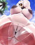  anthro avian ball beach_ball big_breasts bird breasts female genitals hair hi_res inflatable nipples nude pussy solo thick_thighs thousandfoldfeathers translucent white_hair 