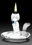  1girl absurdres barikios between_legs black_background burning camisole candle candle_wax colored_skin gradient_background hand_between_legs highres looking_at_viewer melting original parted_lips personification short_hair sitting solid_circle_eyes solo white_hair white_skin yokozuwari 